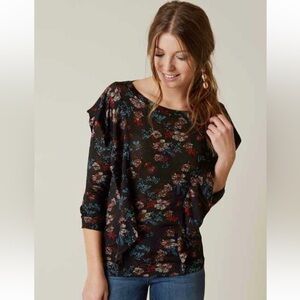 FREE PEOPLE Floral Dock Street Keyhole Black Women's Top